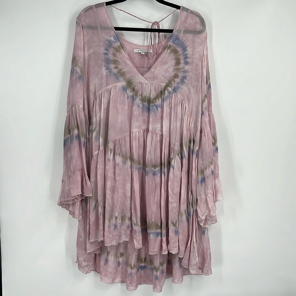 Young Fabulous and Broke Pink Tie Dye Long Sleeve Dress Size Large